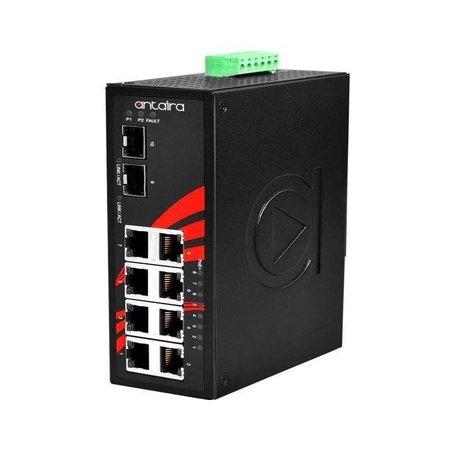 ANTAIRA 10-Port Industrial PoE+ Unmanaged Ethernet Switch, w/ 8-10/100/1000Tx ***+ 2-100/1000 SFP LNP-1002G-SFP-T-CC